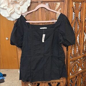 LOFT Black Square Neck Puff Sleeve Blouse